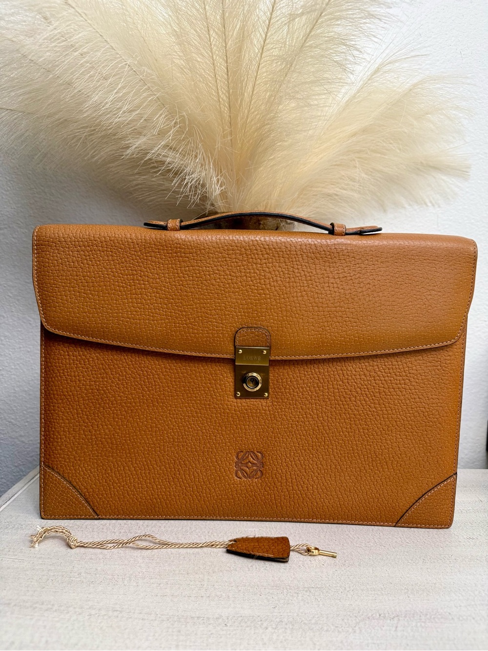 LOEWE Anagram Leather Briefcase w/ Keys